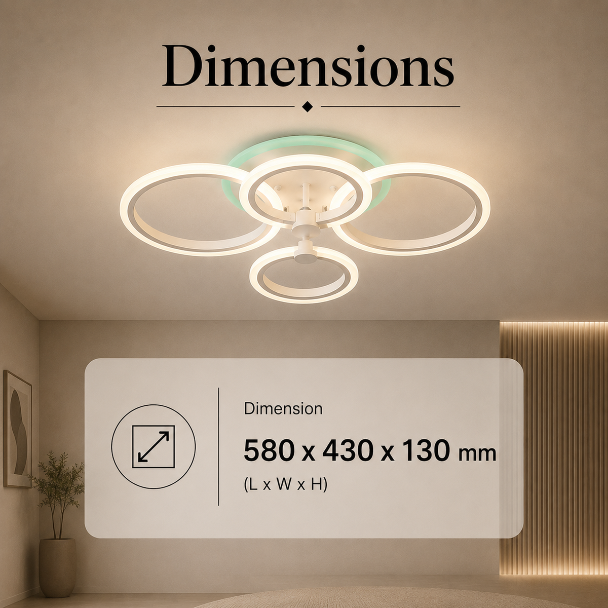 Plafonieră LED RGB 90W, 4 inele, dimabilă, Wi-Fi și telecomandă