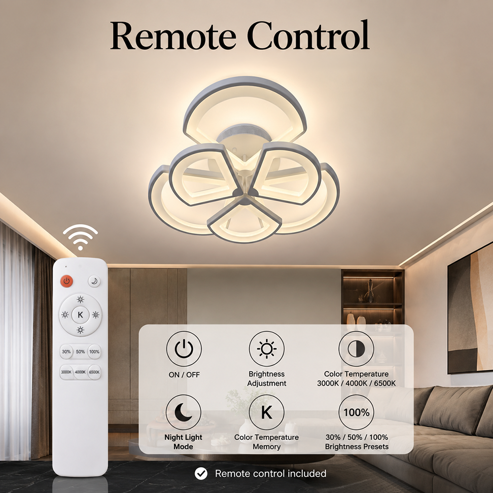 Plafonieră LED cu 6 surse, dimabilă, WiFi și telecomandă, 3900 lm