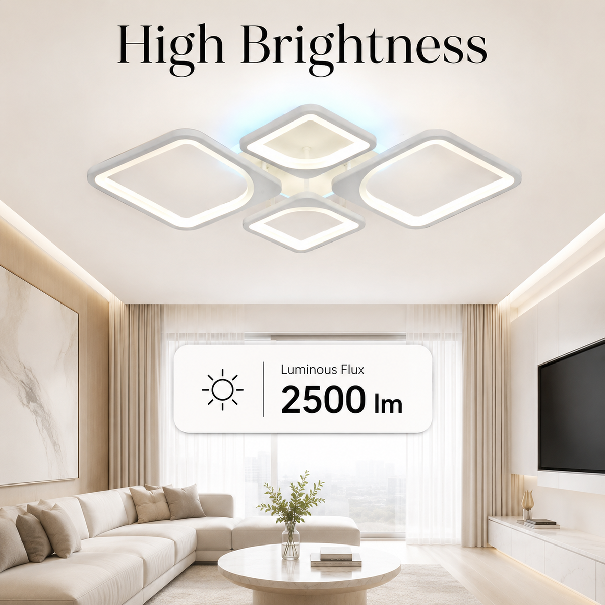 Plafonieră LED RGB 100 W, dimabilă, Wi-Fi și telecomandă, 50 × 35 cm