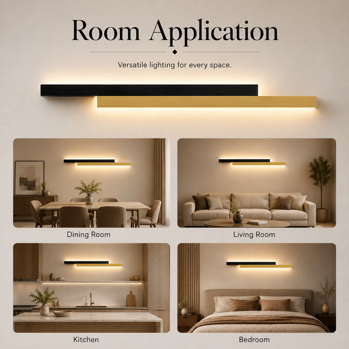 Aplică LED de perete 60 cm, negru-auriu, 3 culori de lumină