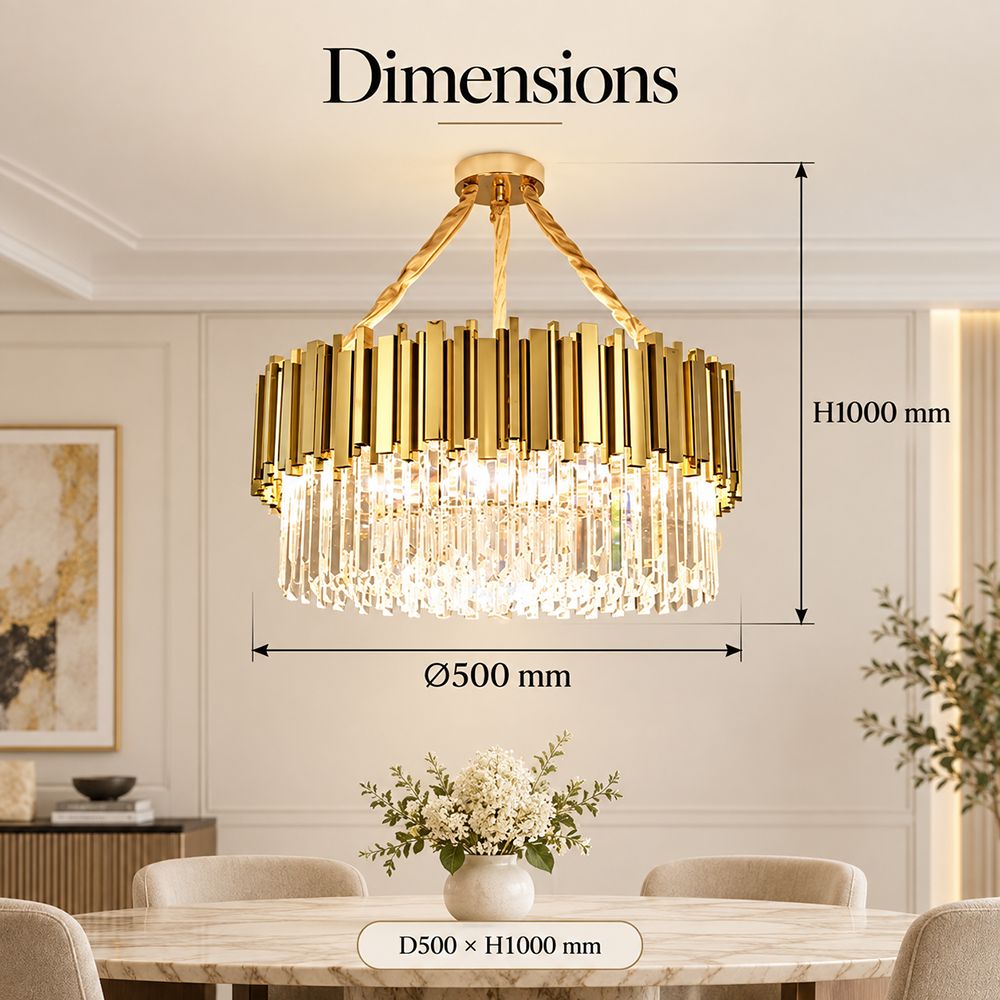 Plafonieră LED aurie cu cristale, 50 cm, 40 W, 3 culori de lumină