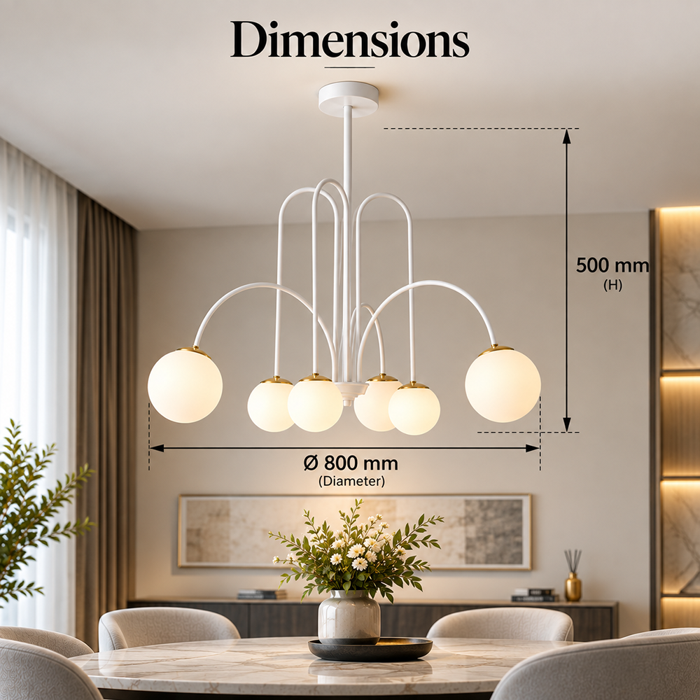 Plafonieră albă cu 6 socluri G9, 3 culori de lumină, Ø80 cm
