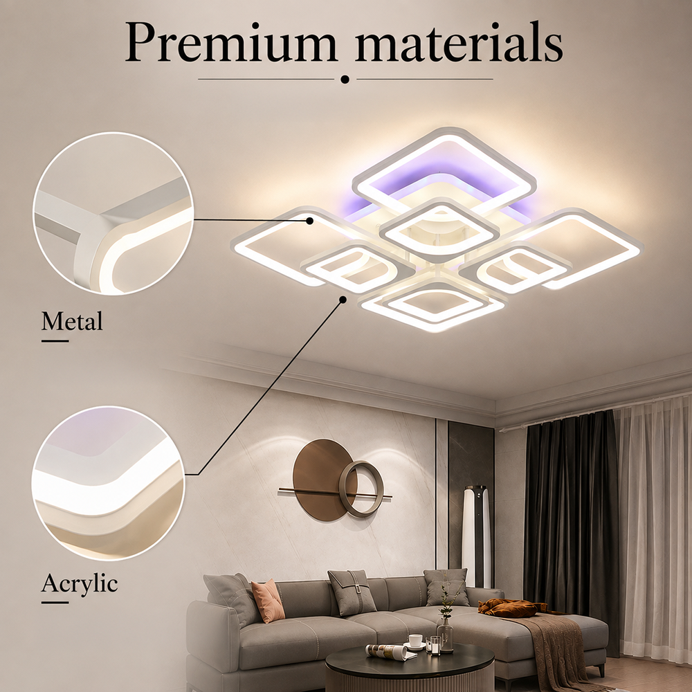 Plafonieră LED RGB dimabilă, 8 surse, Wi-Fi și telecomandă, 220 W