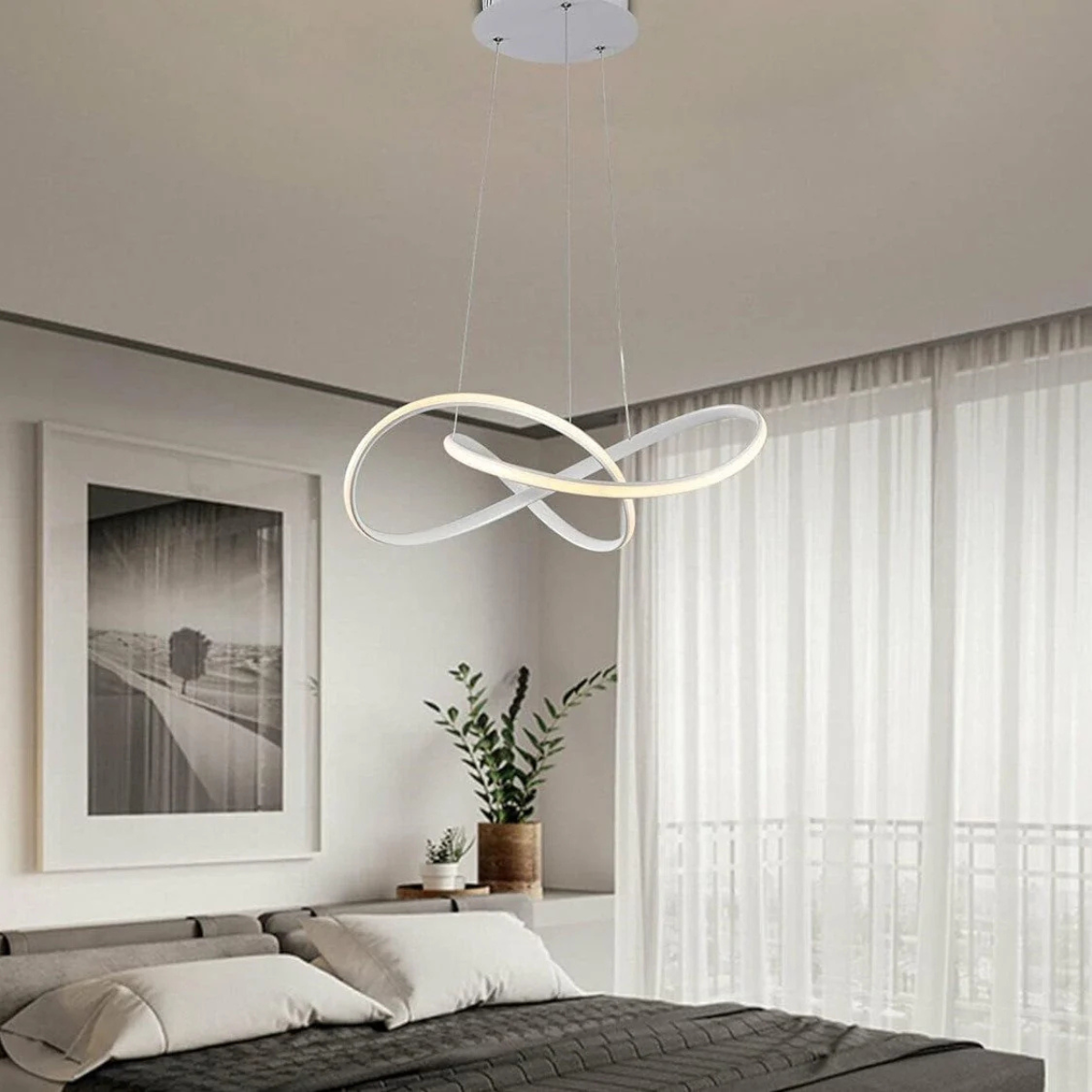 Pendul LED INFINITY alb, cu telecomandă, intensitate și culoare reglabile