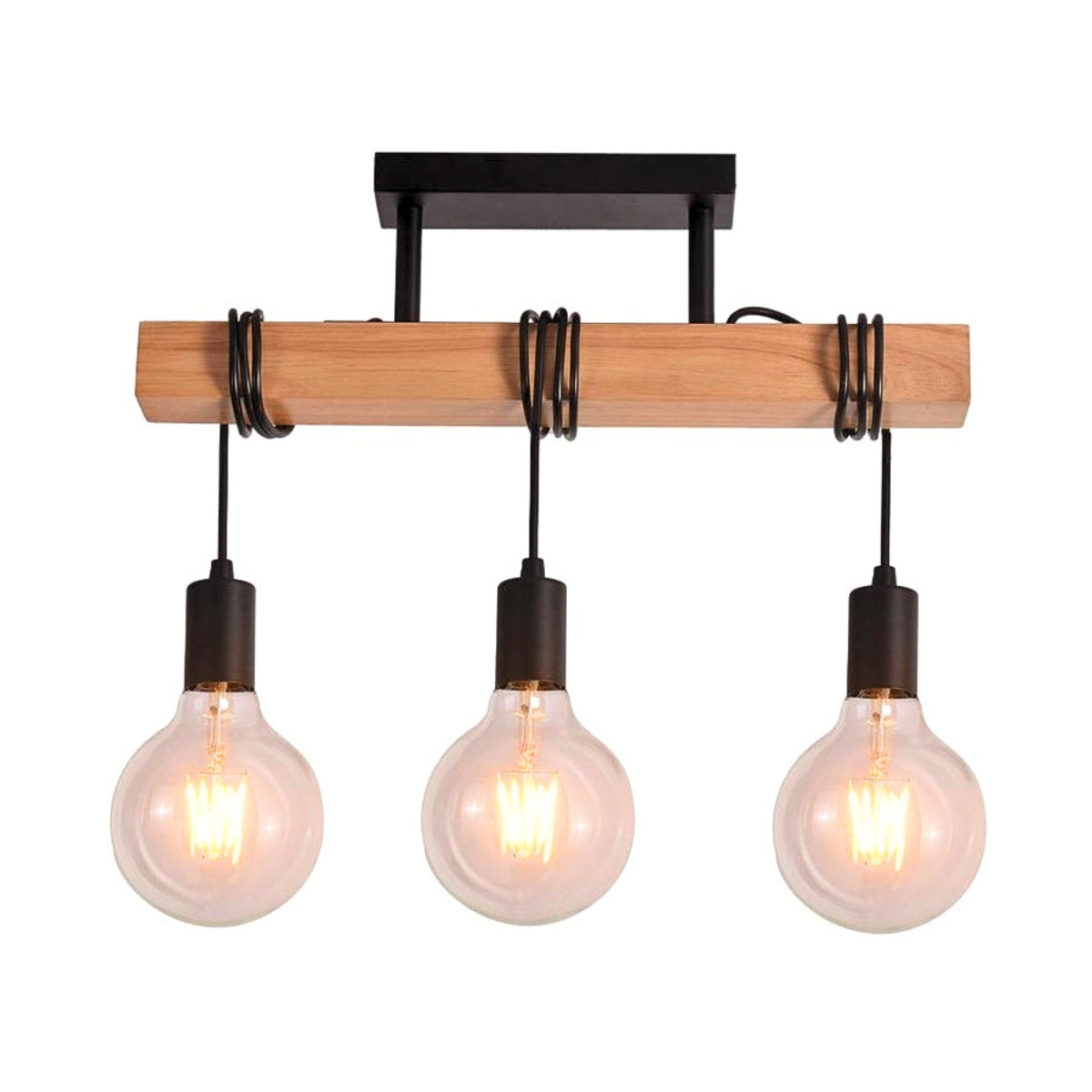 Candelabru vintage din lemn, 3 socluri E27