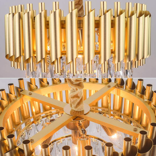 Candelabru auriu cu cristale K9, diametru 50 cm, 7 socluri
