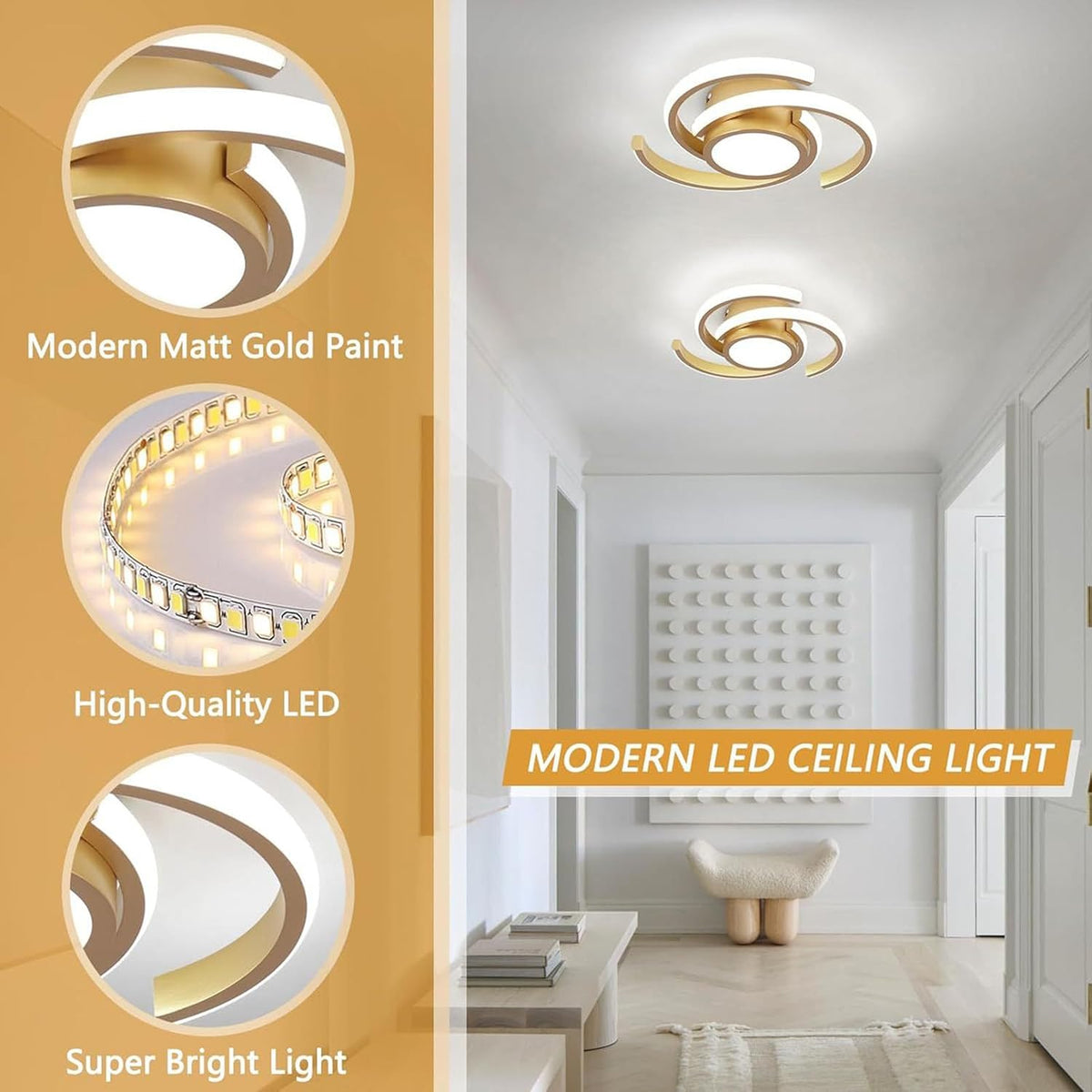 Plafonieră LED cu design curbat, 20 W, 6500 K, 24 cm, nedimabilă