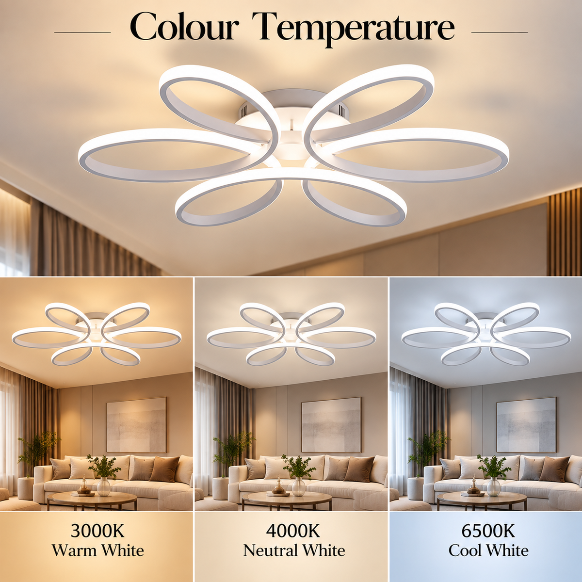 Plafonieră LED DAISY, 120 W, 5000 lm, dimabilă, cu telecomandă, 48 cm