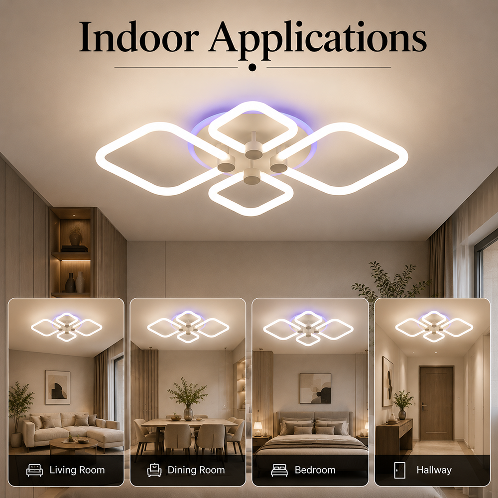 Plafonieră LED pătrată, 70 W, dimabilă, RGB, cu telecomandă