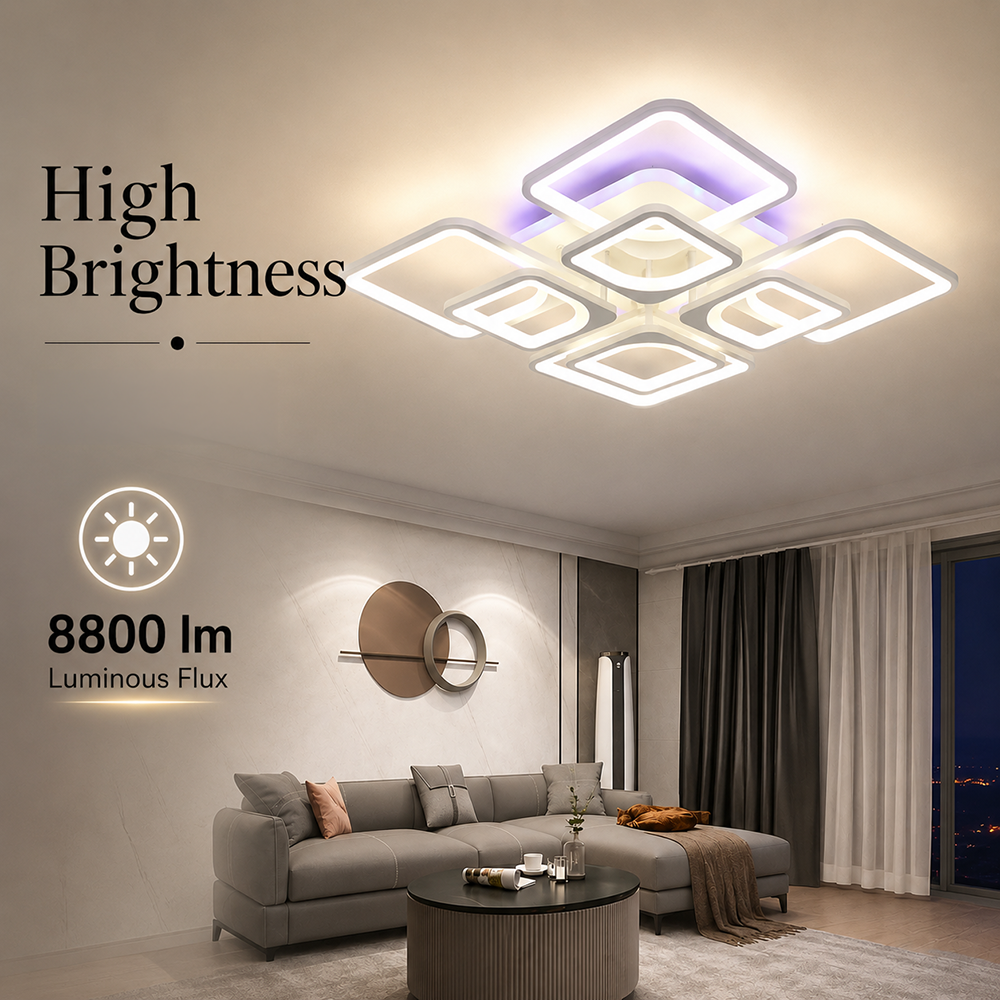 Plafonieră LED RGB dimabilă, 8 surse, Wi-Fi și telecomandă, 220 W