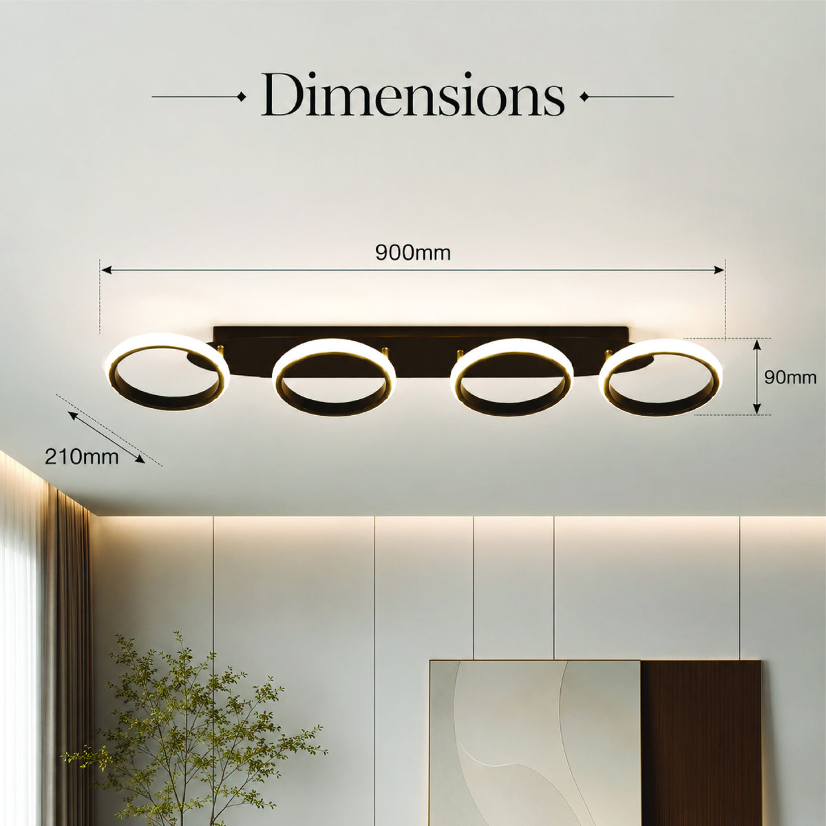 Plafonieră LED 88 W, dimabilă, Wi-Fi, cu telecomandă, 3 culori, 90 cm