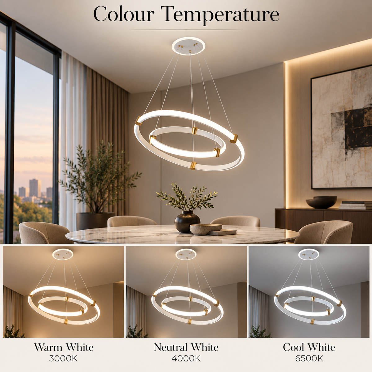 Plafonieră LED albă cu 10 inele, Wi-Fi și telecomandă, cu lumină reglabilă