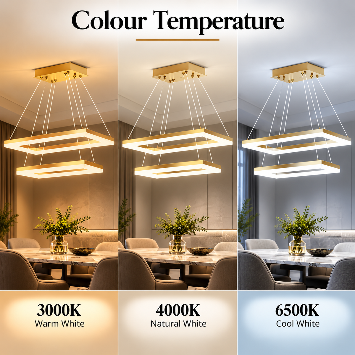 Plafonieră LED pătrată aurie 50+30 cm, Wi-Fi, telecomandă, 3 culori