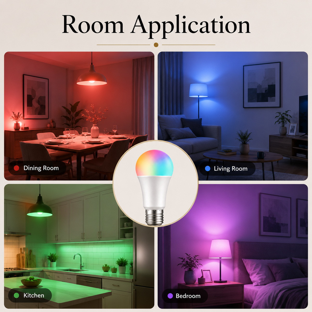 Bec LED inteligent Tuya E27 A60, 9W RGB+CCT, 2700–6500K, control ritmic
