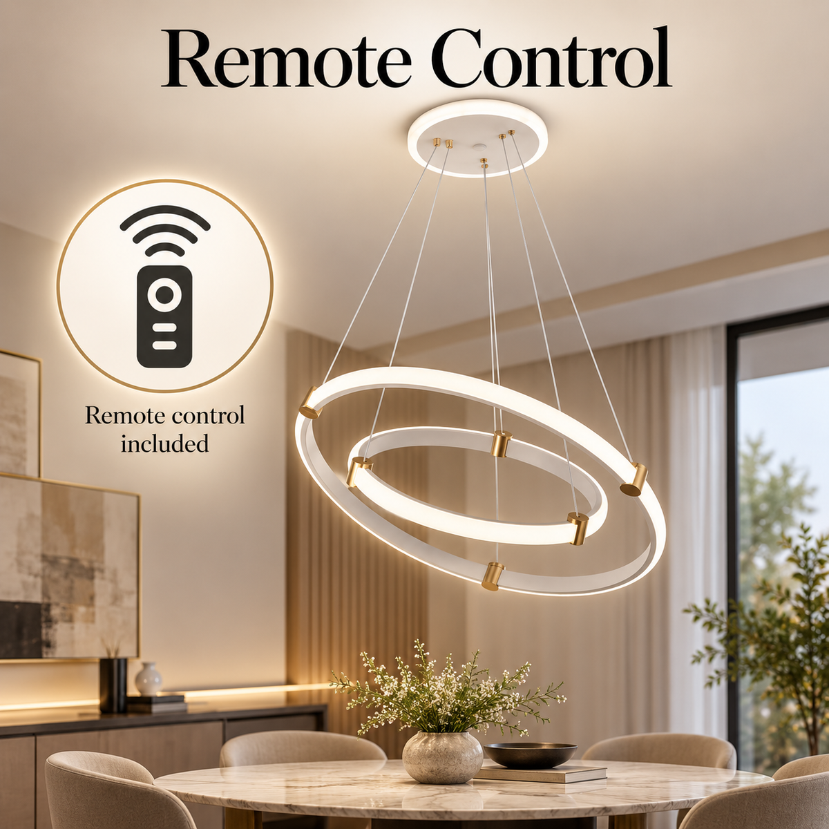 Plafonieră LED albă cu 10 inele, Wi-Fi și telecomandă, cu lumină reglabilă