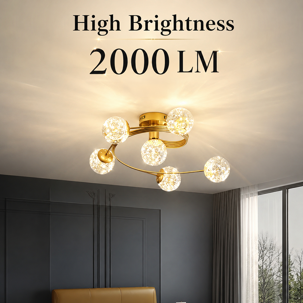 Plafonieră LED aurie cu 6 surse, 40 W, 3000 K, Ø60 cm