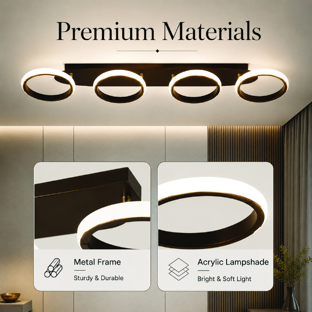 Plafonieră LED 88 W, dimabilă, Wi-Fi, cu telecomandă, 3 culori, 90 cm