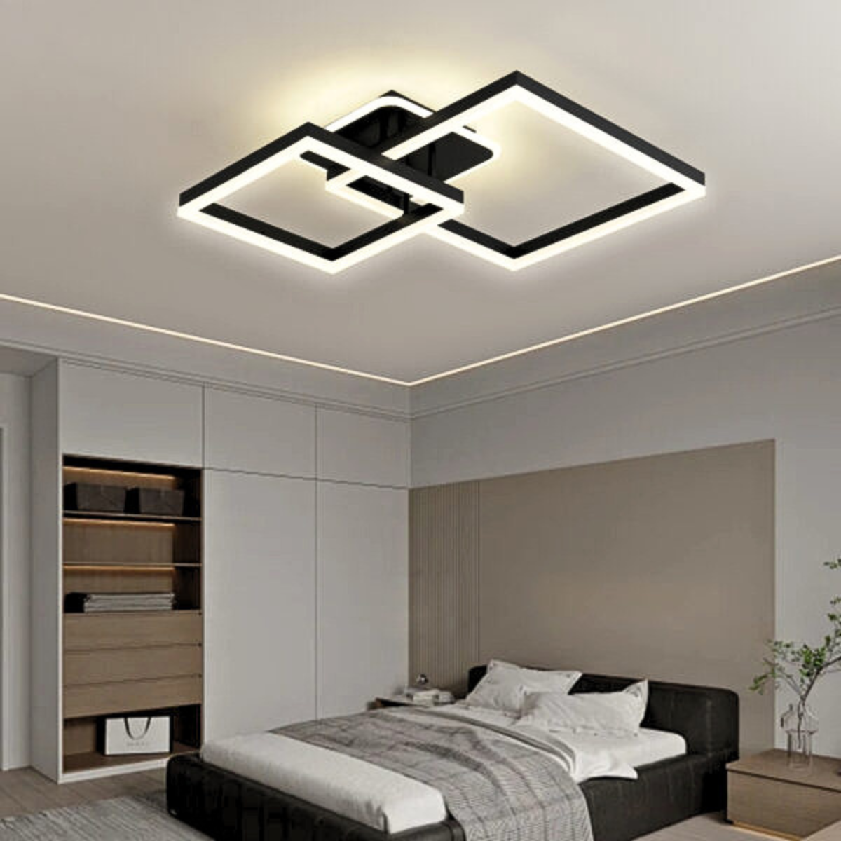 Plafonieră LED RGB pătrată, neagră, cu telecomandă, 70 x 40 cm