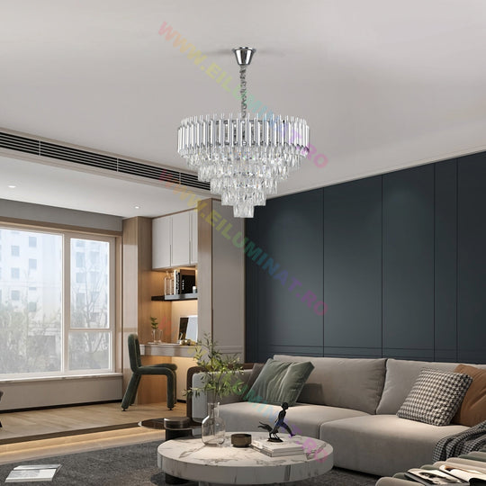Candelabru argintiu din cristal și metal, Ø60 cm, 9 x E14