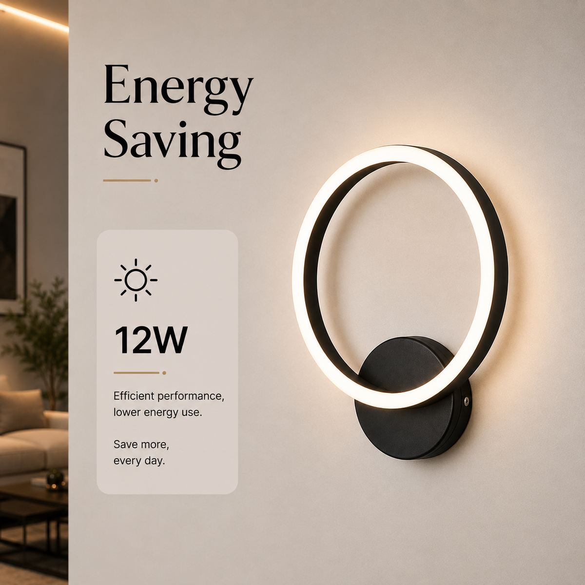 Aplica LED de perete neagră, 12 W, 1200 lm, 3 temperaturi de culoare