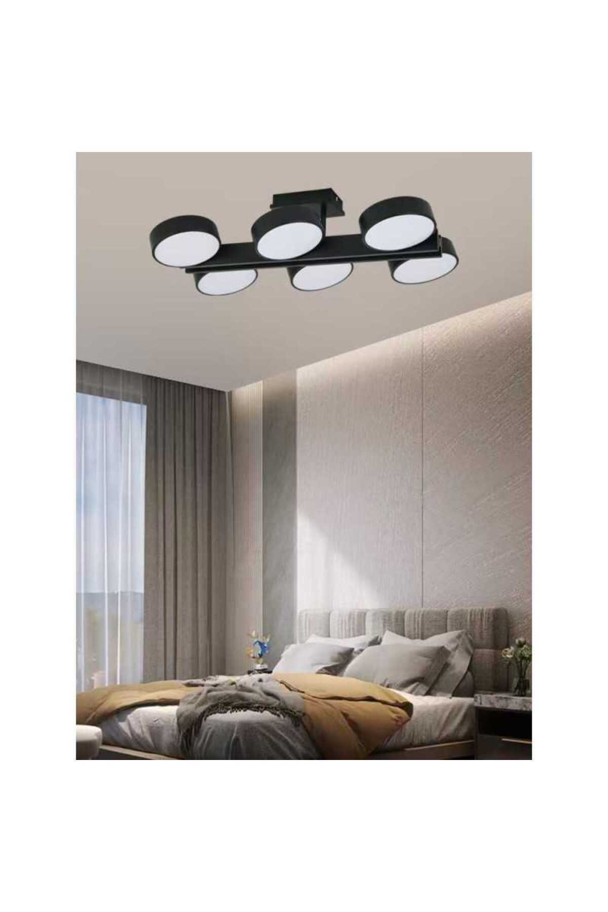 Plafonieră LED neagră, 72 W, 6 surse, cu control Wi-Fi, 3500 lm