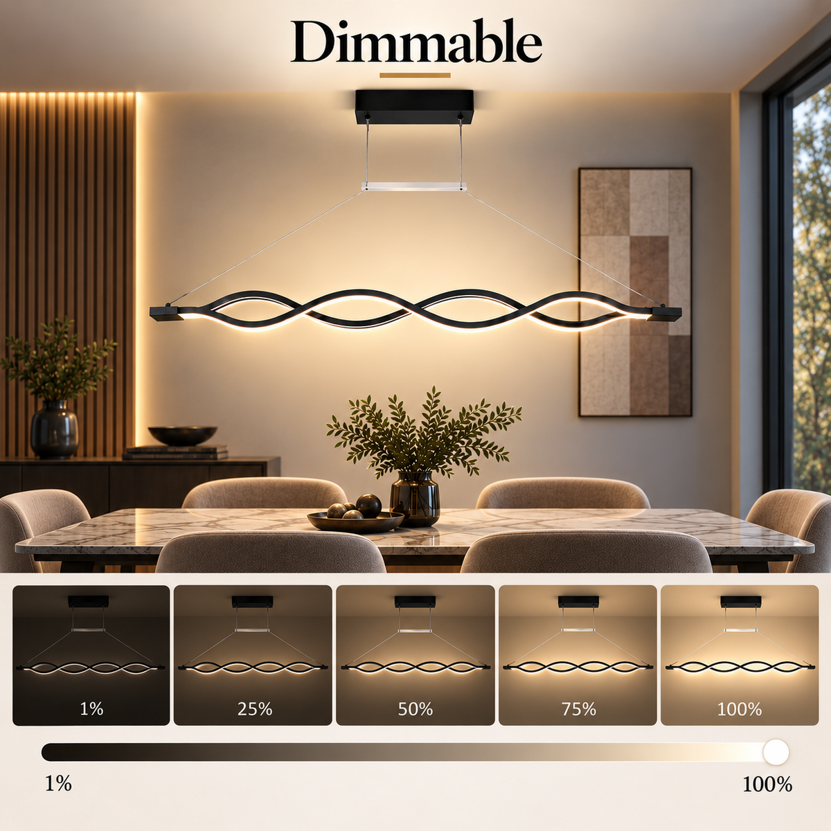 Plafonieră LED neagră, 152 W, dimabilă, 3 moduri, telecomandă, 100 cm