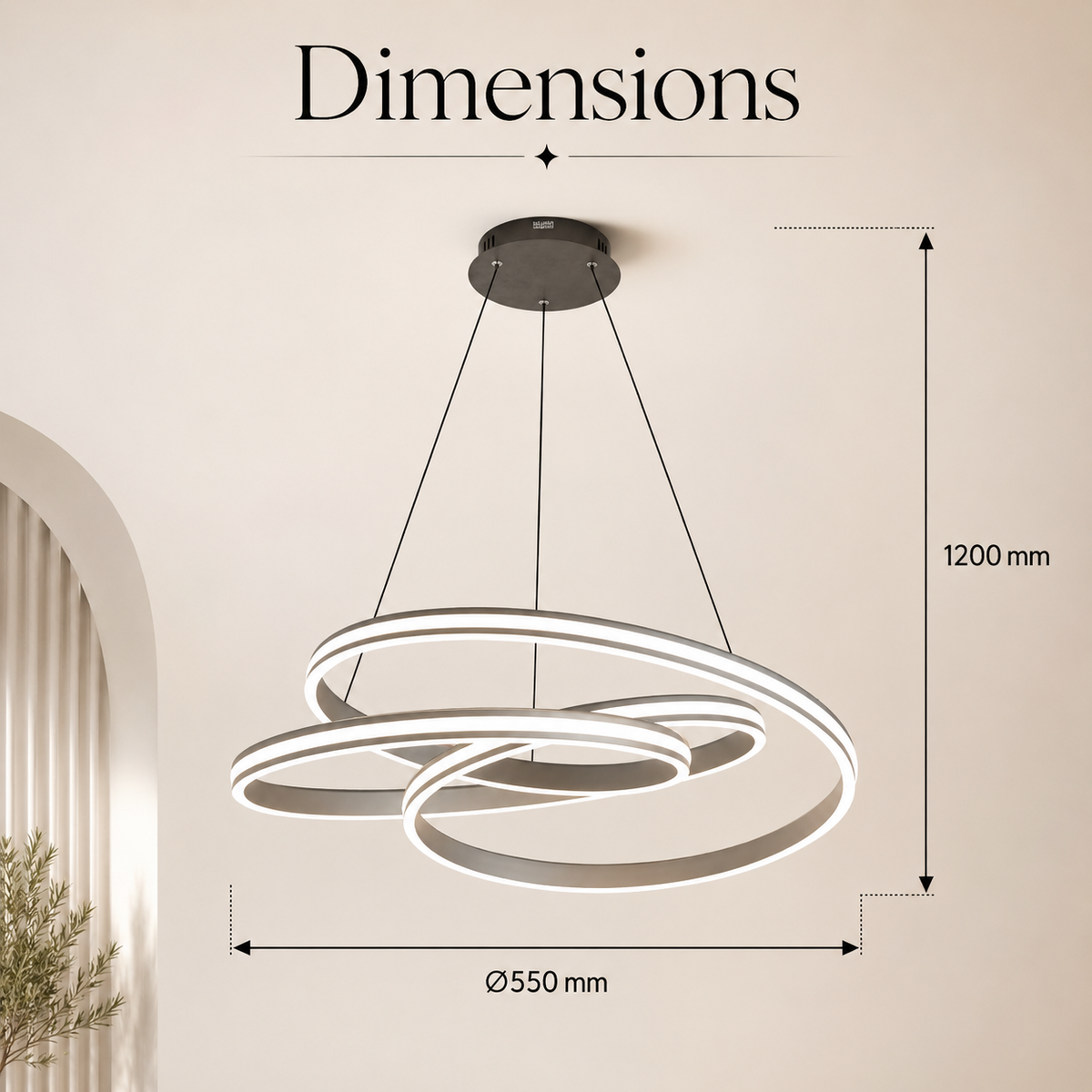 Plafonieră LED neagră 55 cm, Wi-Fi, dimabilă, cu telecomandă, 3 culori