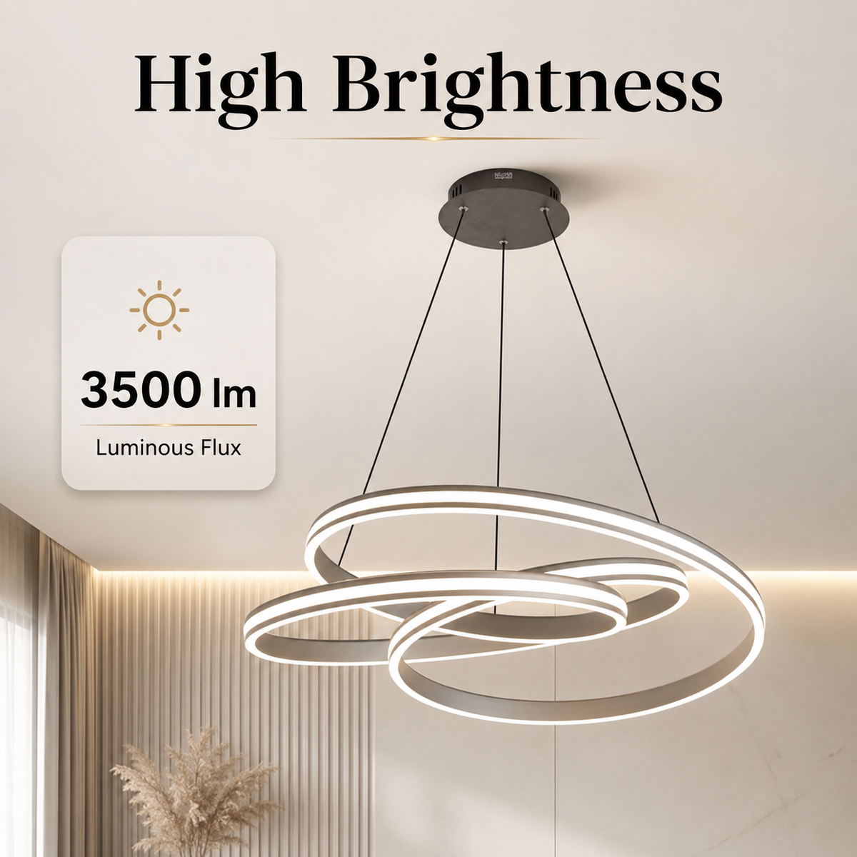 Plafonieră LED neagră 55 cm, Wi-Fi, dimabilă, cu telecomandă, 3 culori