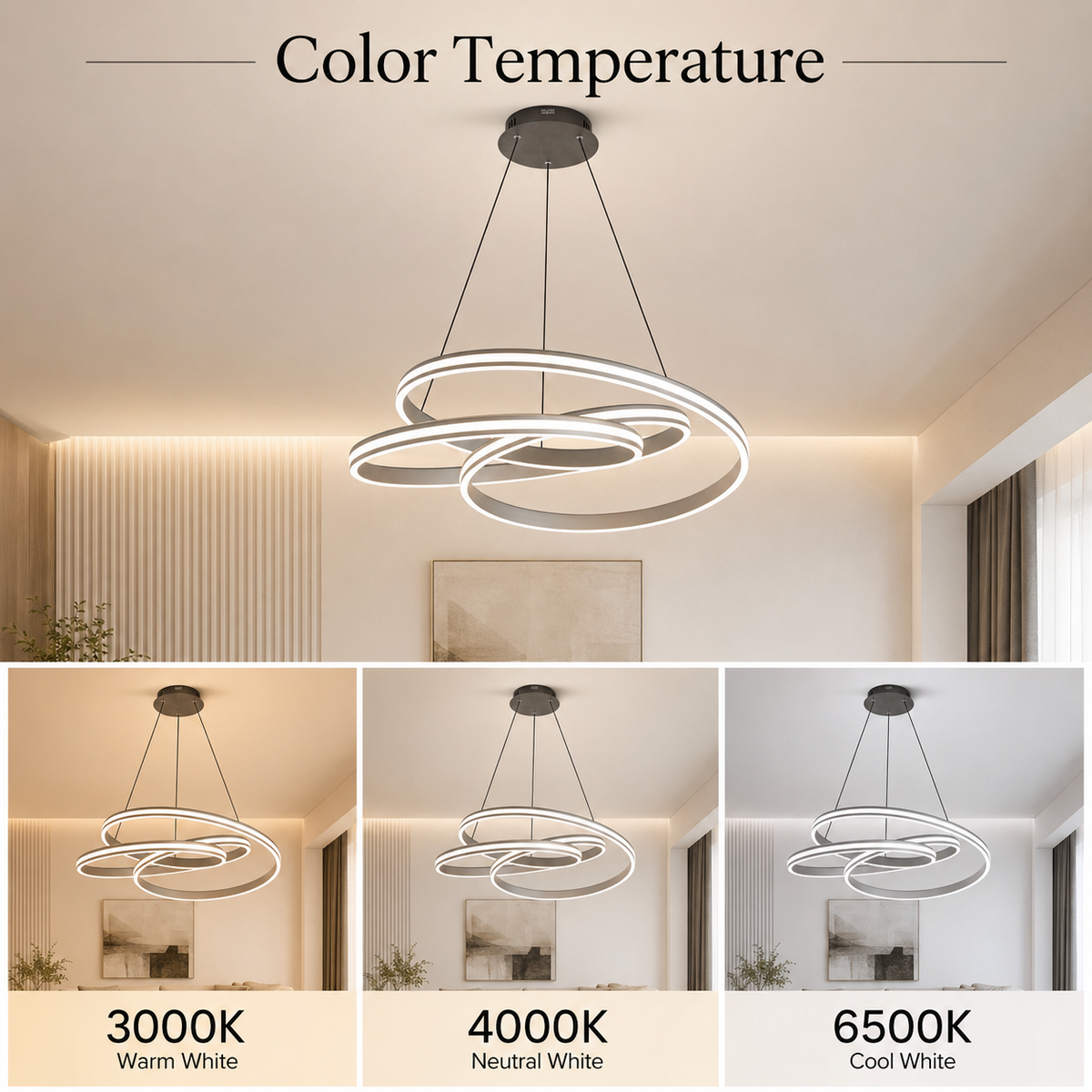 Plafonieră LED neagră 55 cm, Wi-Fi, dimabilă, cu telecomandă, 3 culori