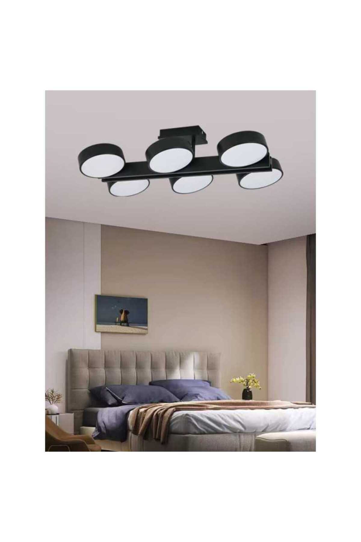 Plafonieră LED neagră, 72 W, 6 surse, cu control Wi-Fi, 3500 lm