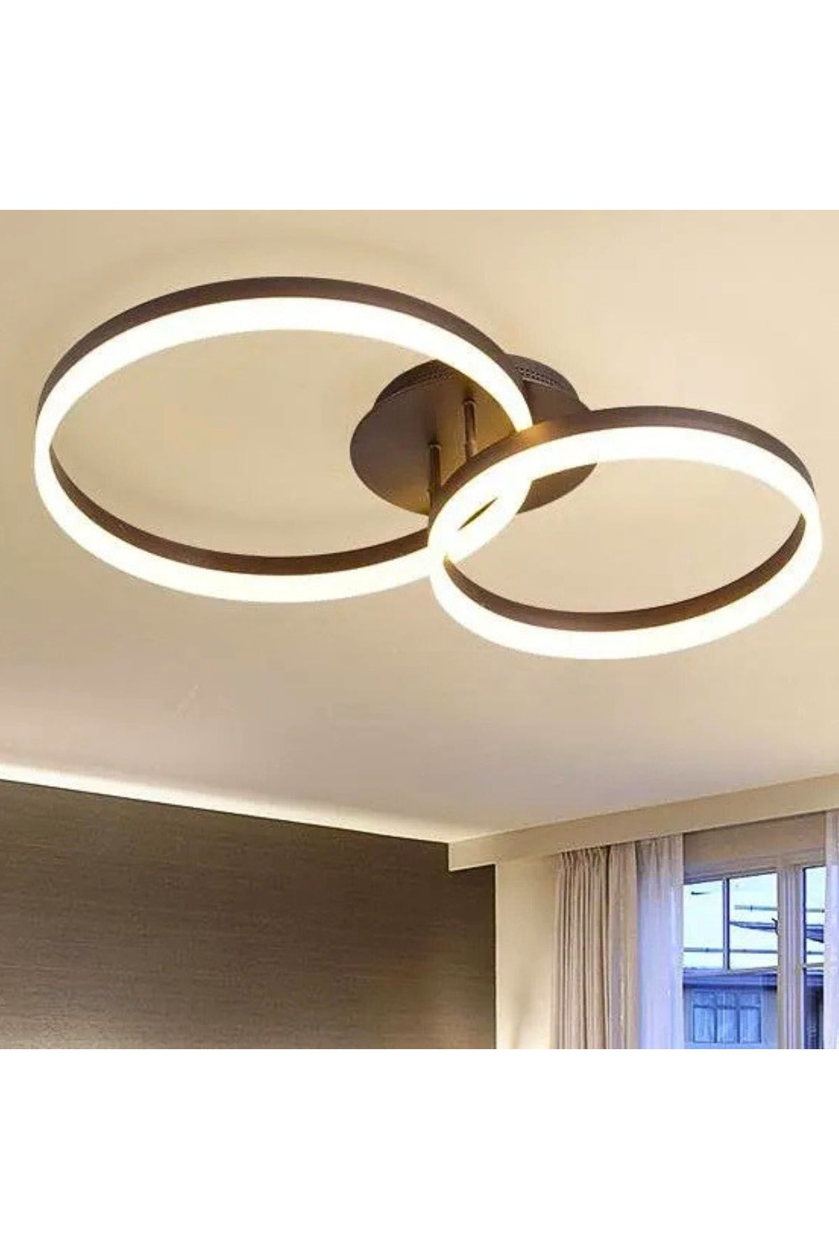 Plafonieră LED 120W, 2 inele, dimabilă WiFi, telecomandă, maro cafea