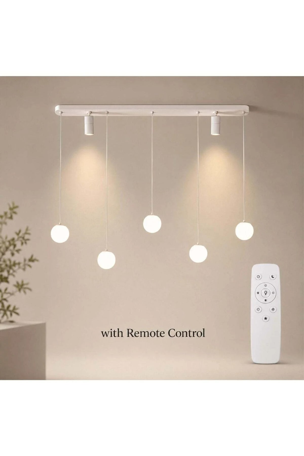 Lustră LED albă cu 5 globuri mate, 56 W, cu telecomandă
