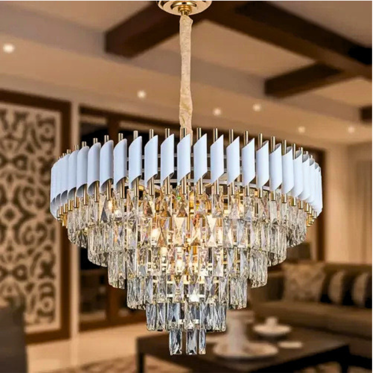 Candelabru de plafon din cristal și metal, auriu, 50 cm, E14
