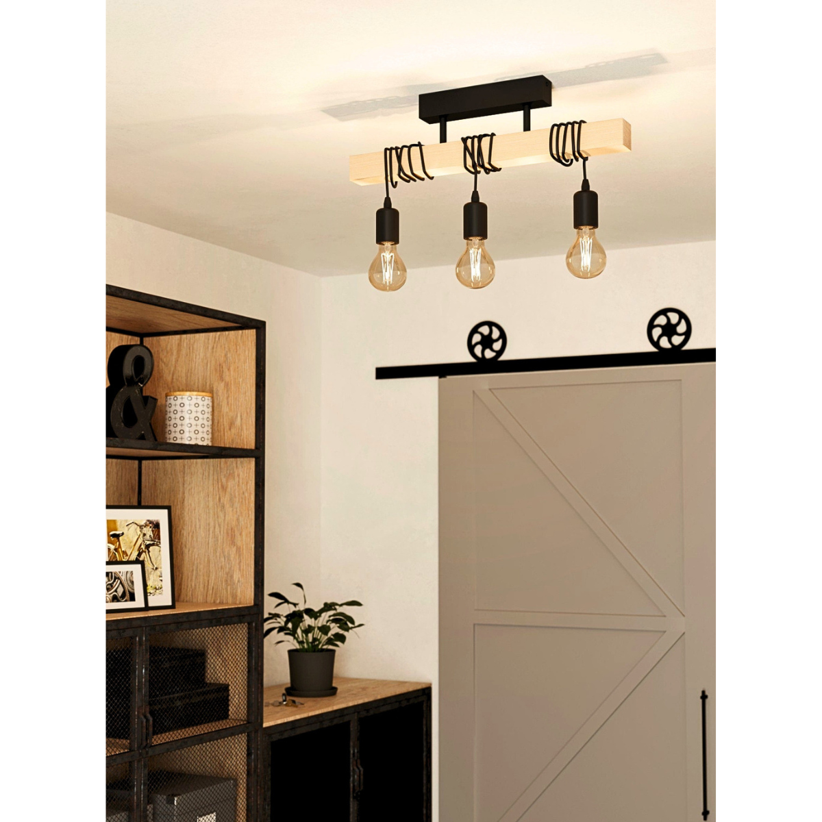 Candelabru vintage din lemn, 3 socluri E27