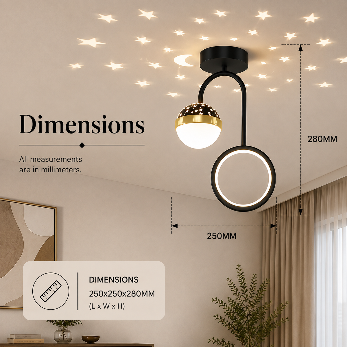 Plafonieră LED modernă neagră, 25 W, 1200 lm, 25 × 25 × 28 cm