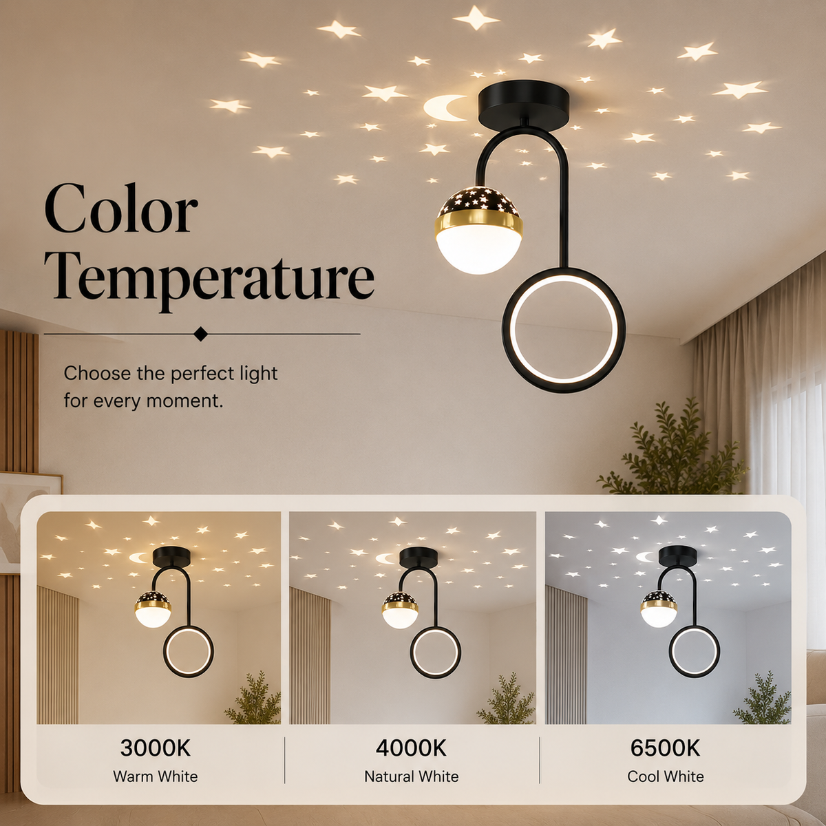 Plafonieră LED modernă neagră, 25 W, 1200 lm, 25 × 25 × 28 cm