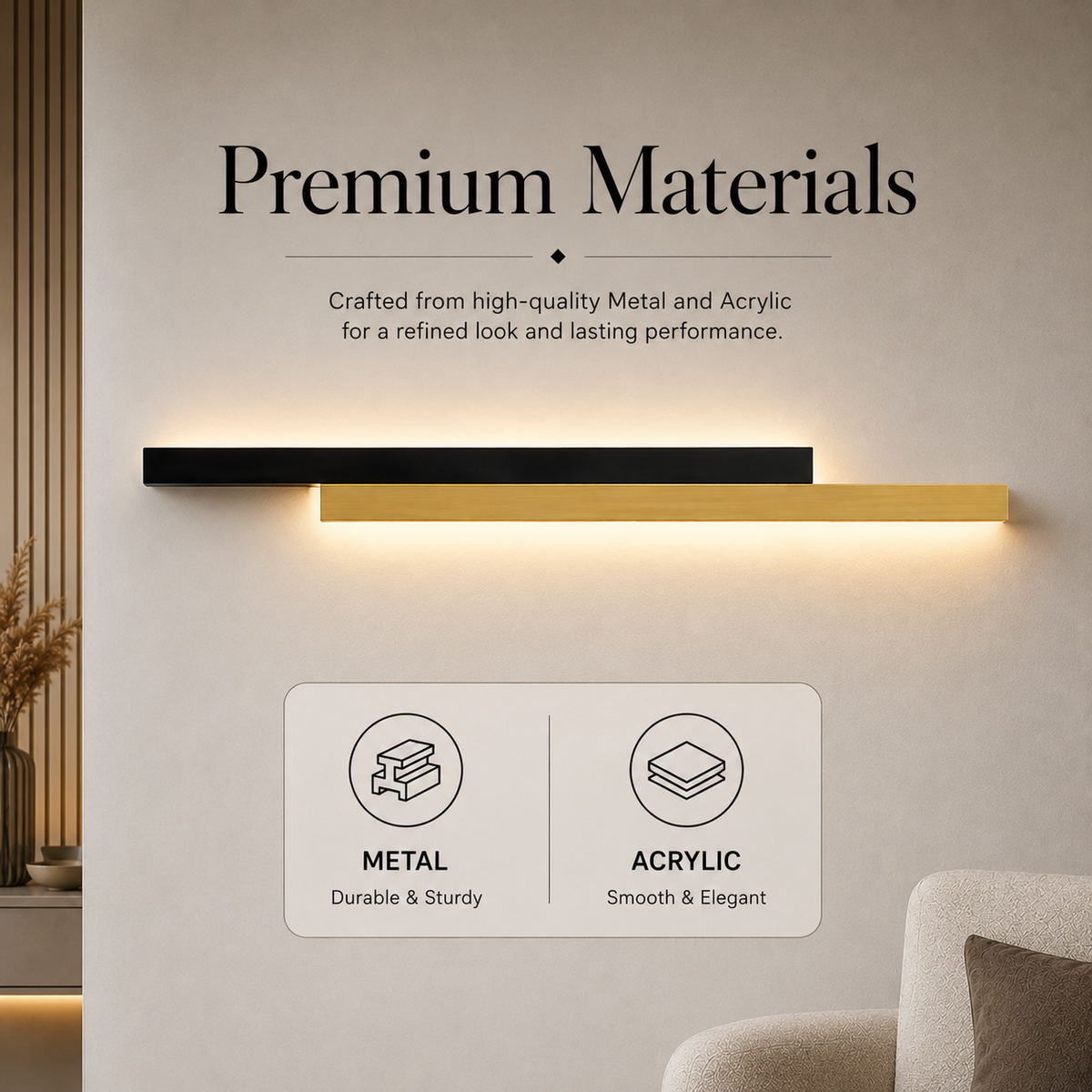 Aplică LED de perete 60 cm, negru-auriu, 3 culori de lumină