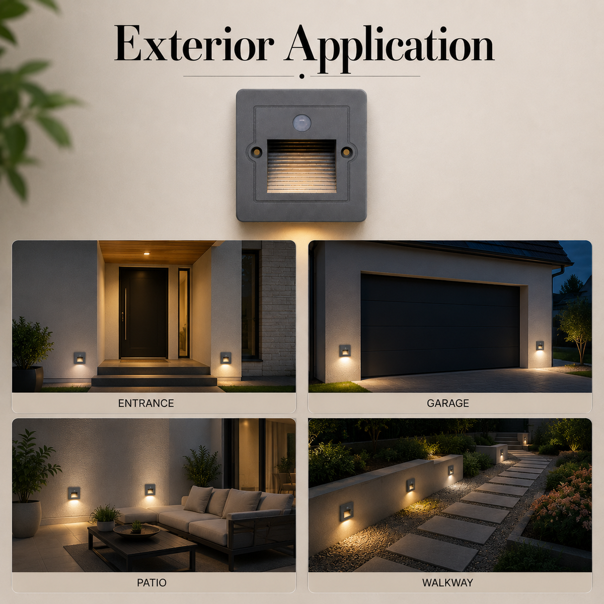 Aplică LED de exterior 2 W, IP65, cu senzor de mișcare, 3 culori, alb