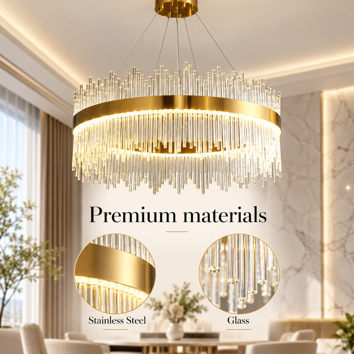 Plafonieră LED rotundă din lemn, aurie, Ø60 cm