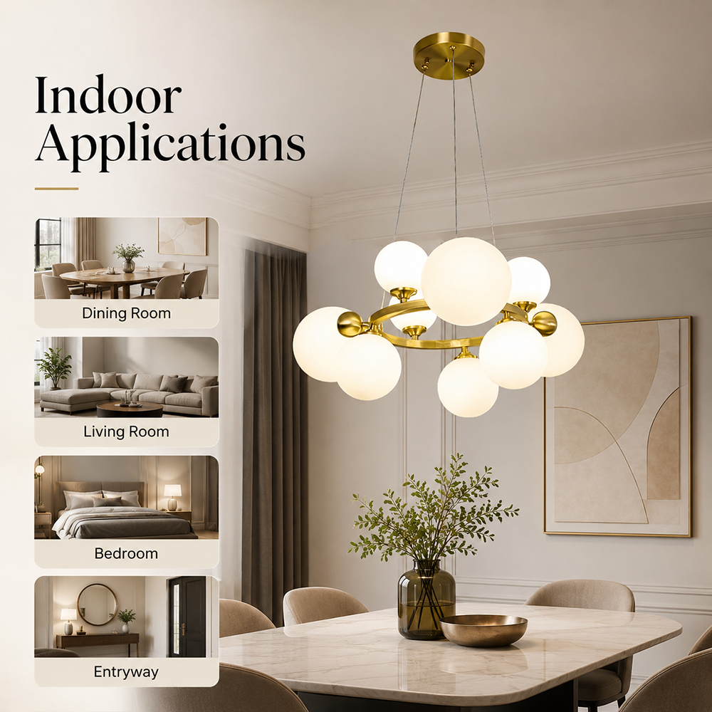 Lustră suspendată modernă cu 9 socluri G9, 3 culori, Ø60 × H80 cm