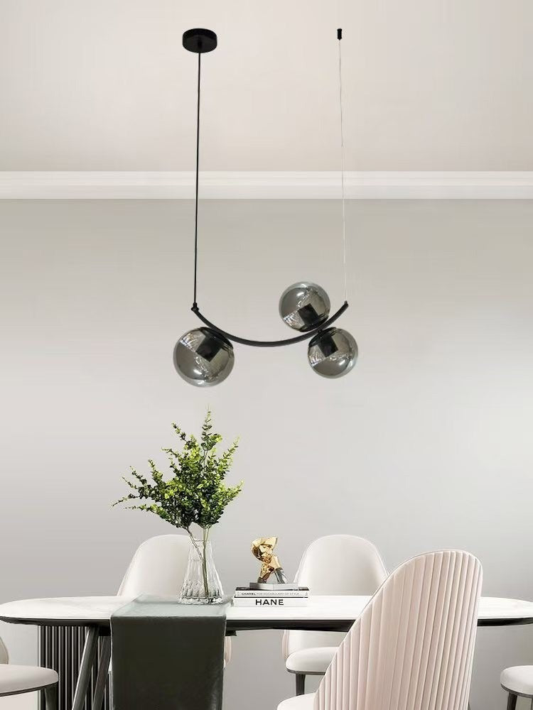 Candelabru suspendat cu 3 globuri din sticlă fumurie, 3xE27, metal
