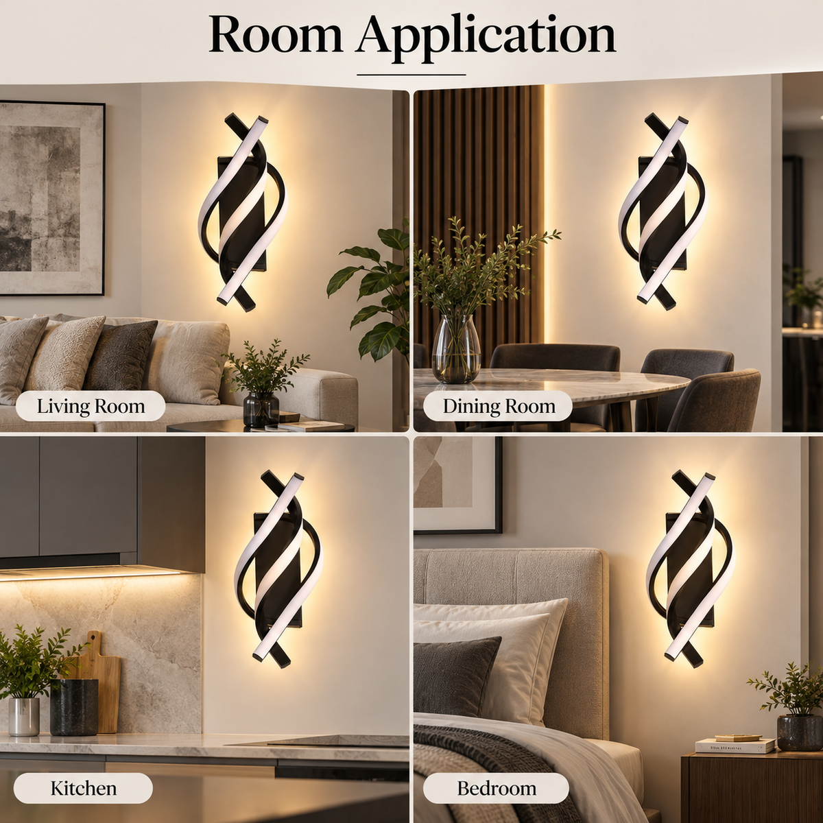 Aplică LED de perete neagră, 20 W, 1000 lm, 3 culori, 32 cm