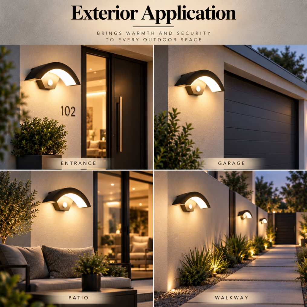 Aplică LED exterior albă, 9 W, senzor de mișcare, 3 nuanțe, 30 cm