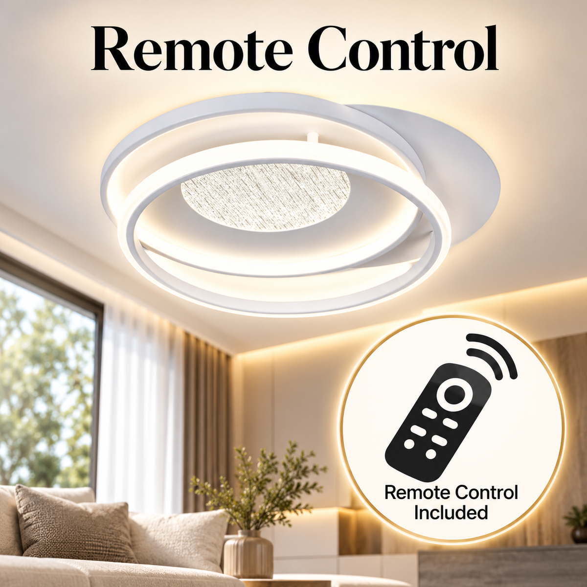 Plafonieră LED circulară cu telecomandă, 3 culori de lumină, alb
