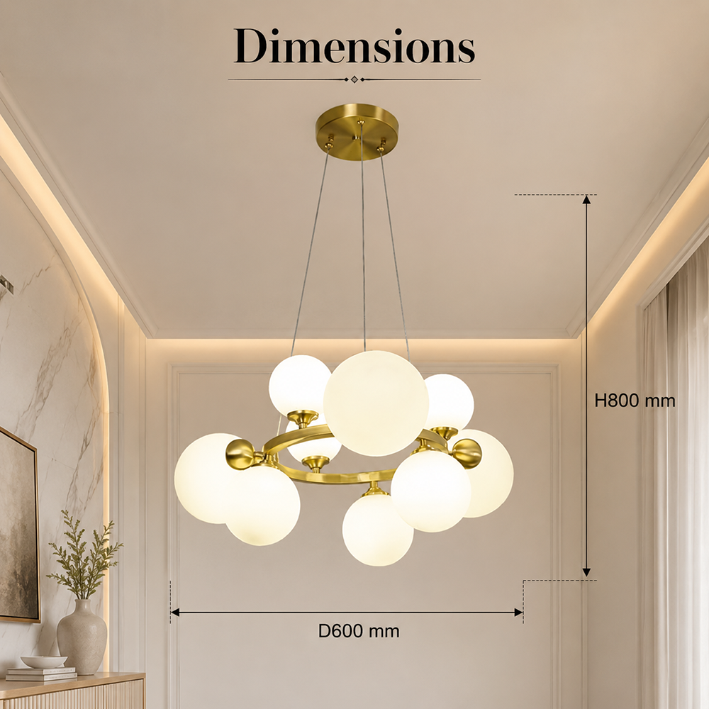 Lustră suspendată modernă cu 9 socluri G9, 3 culori, Ø60 × H80 cm