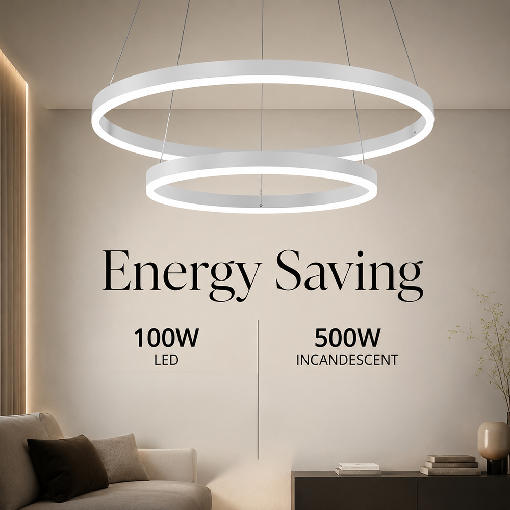 Plafonieră LED albă cu 2 inele, dimabilă, Wi-Fi, telecomandă, 144 W