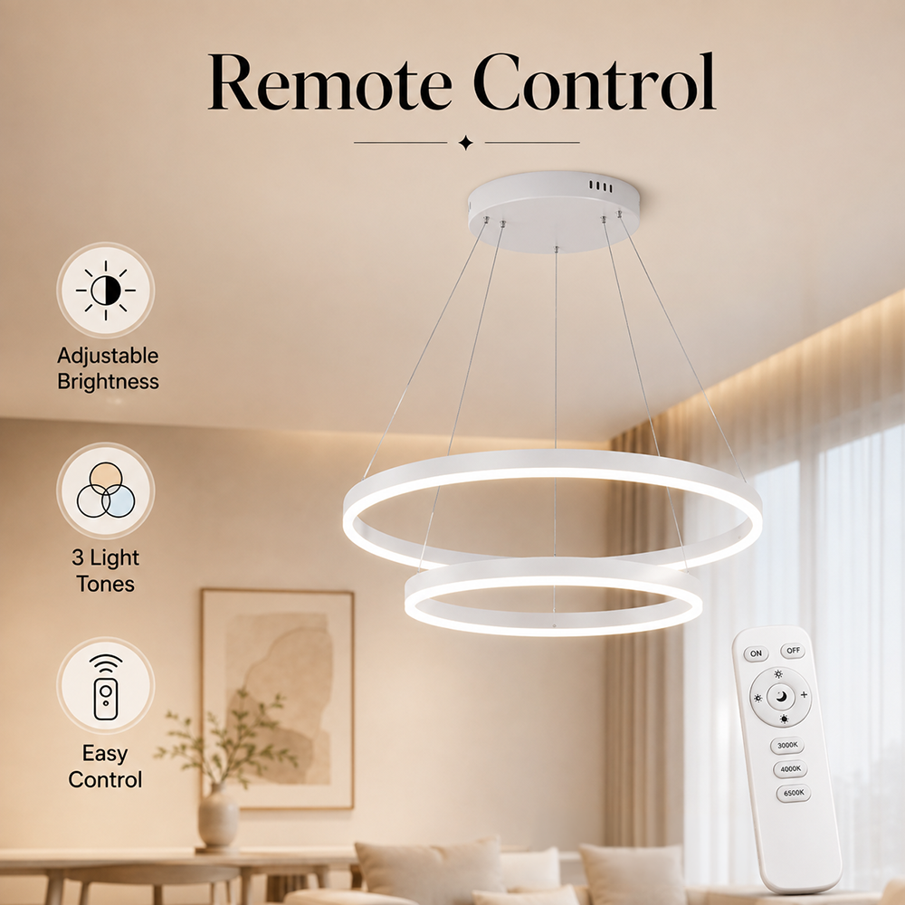 Plafonieră LED albă cu 2 inele, dimabilă, Wi-Fi, telecomandă, 144 W