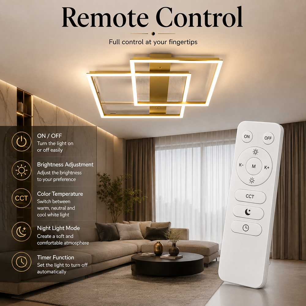 Plafonieră LED aurie cu 2 surse, dimabilă, Wi-Fi și telecomandă, 55 cm