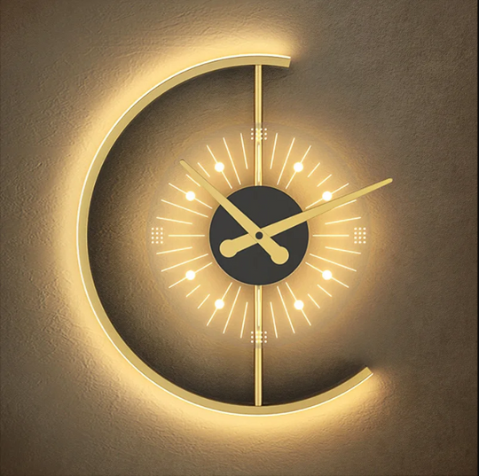 Aplică de perete LED aurie 18 W cu ceas, 3 culori, stil nordic