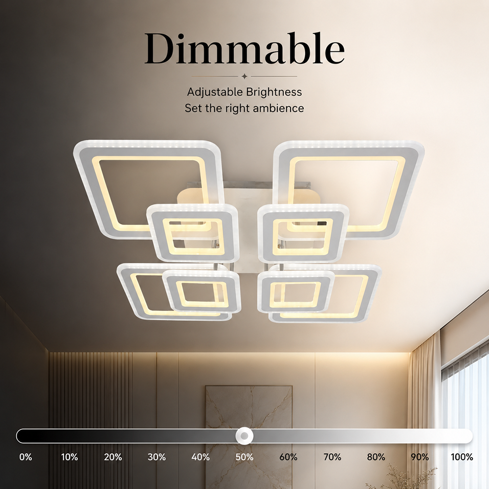 Plafonieră LED cu 8 lumini, dimabilă, Wi-Fi, telecomandă, 3 culori